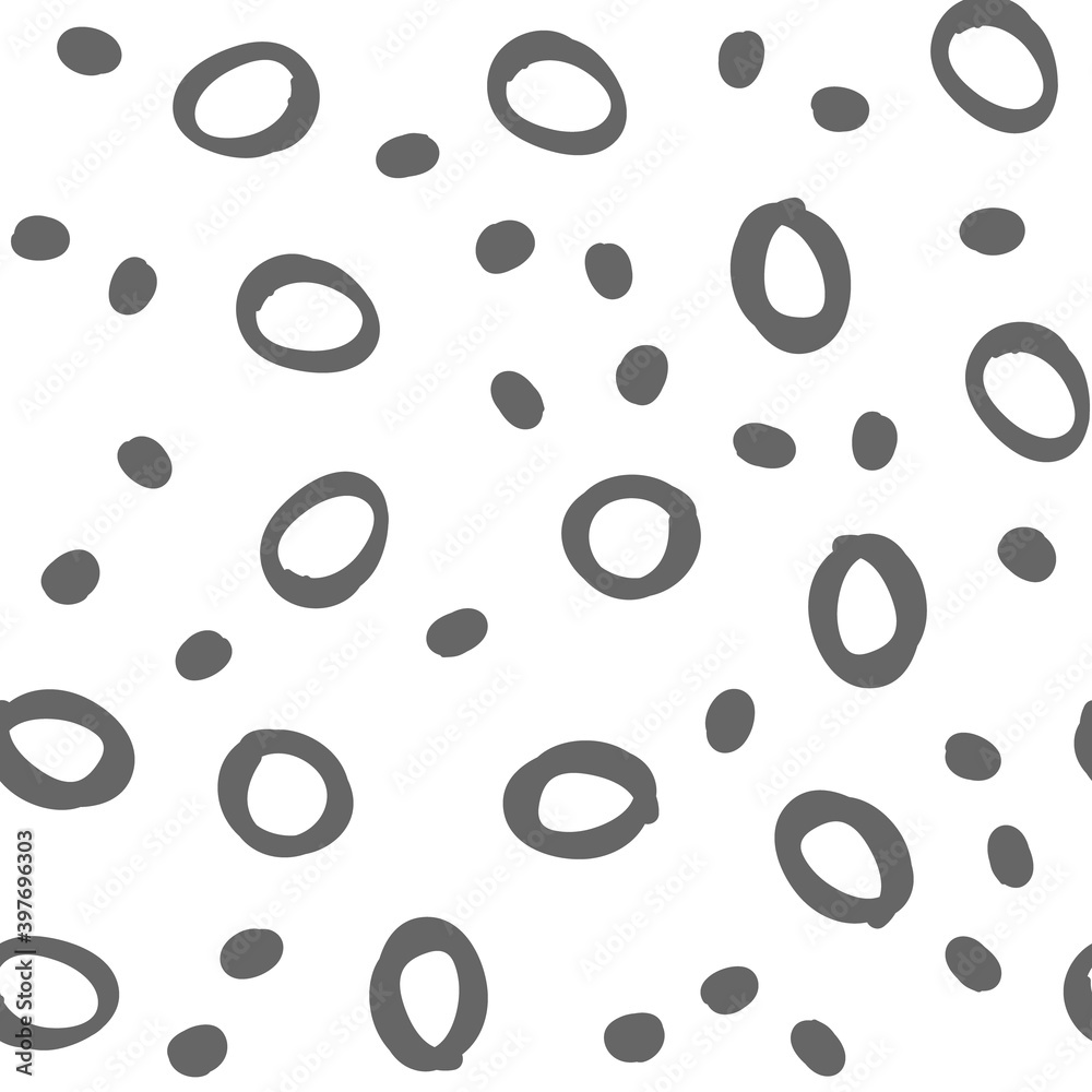 Doodle dots seamless pattern. Hand drawn circles background. Monochrome texture.