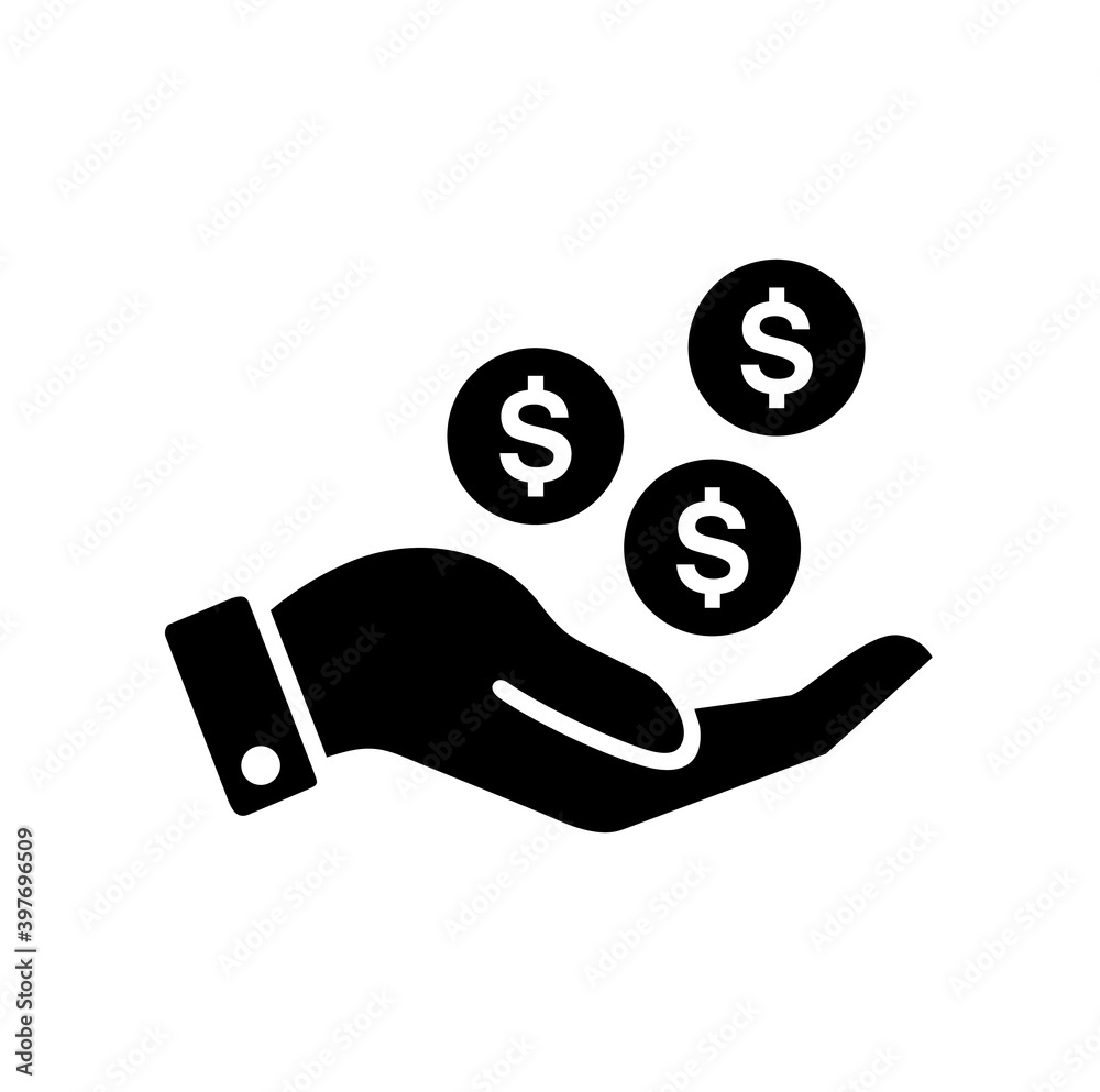 earning icon vector illustration, earning concept symbols with right hand and dollar's coins above. earning icon vector illustration, earning concept symbols with right hand and dollar's coins above.
