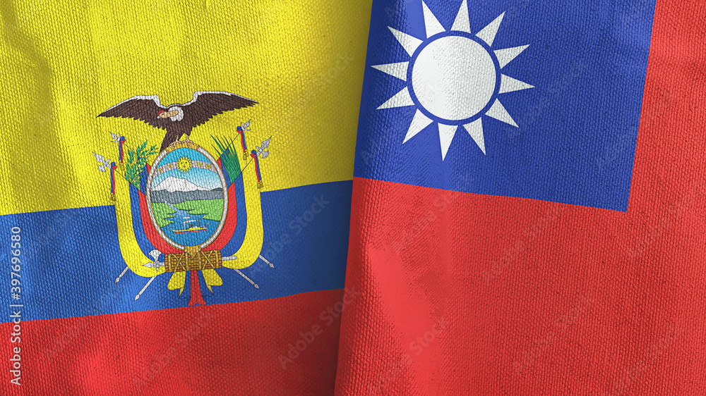 Taiwan and Ecuador two flags textile cloth 3D rendering