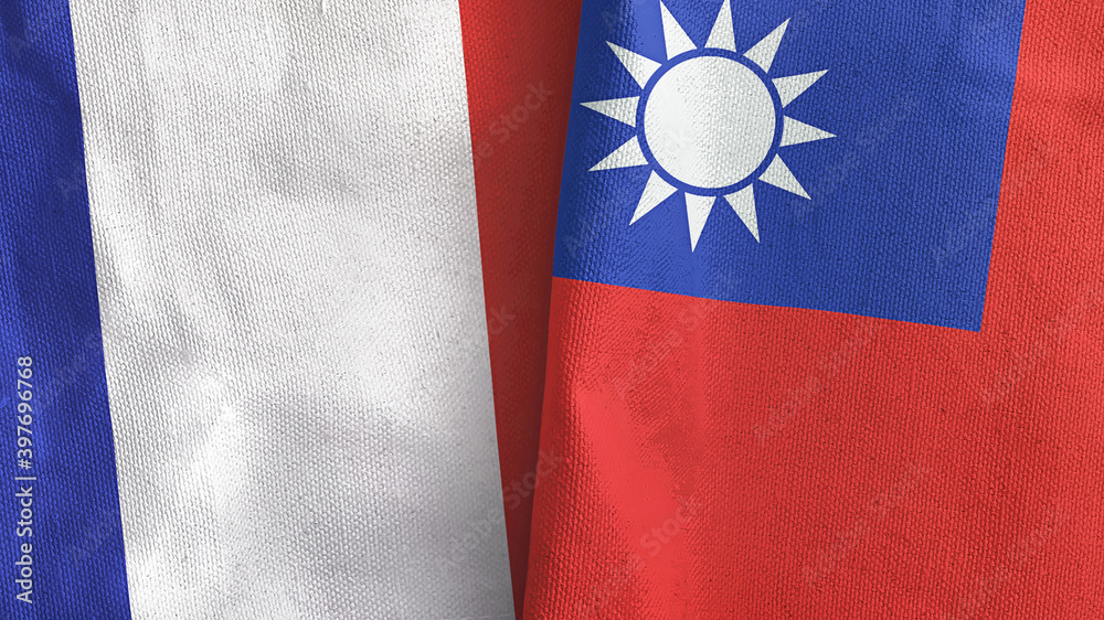 Taiwan and France two flags textile cloth 3D rendering