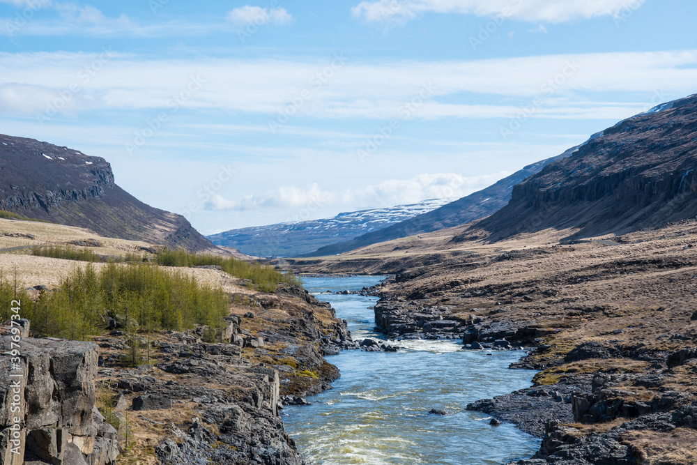 Jokulsa river in Fljotsdalur valley in east Iceland