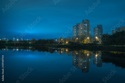 Night city landscap  panorama  overcast