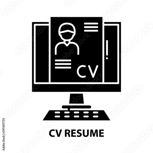 cv resume icon, black vector sign with editable strokes, concept illustration