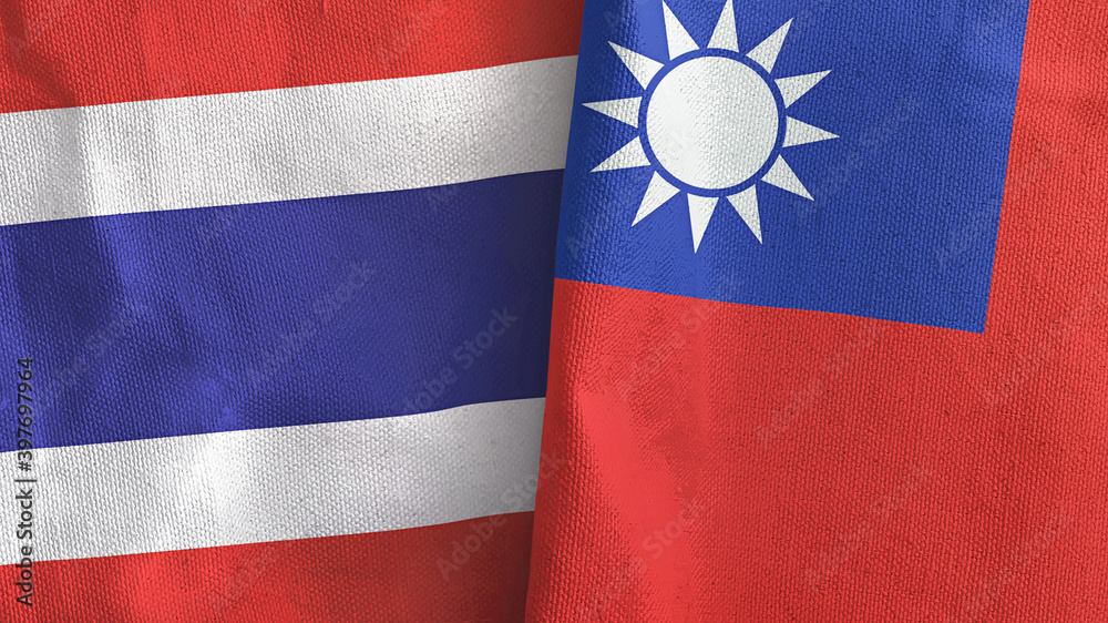 Taiwan and Thailand two flags textile cloth 3D rendering