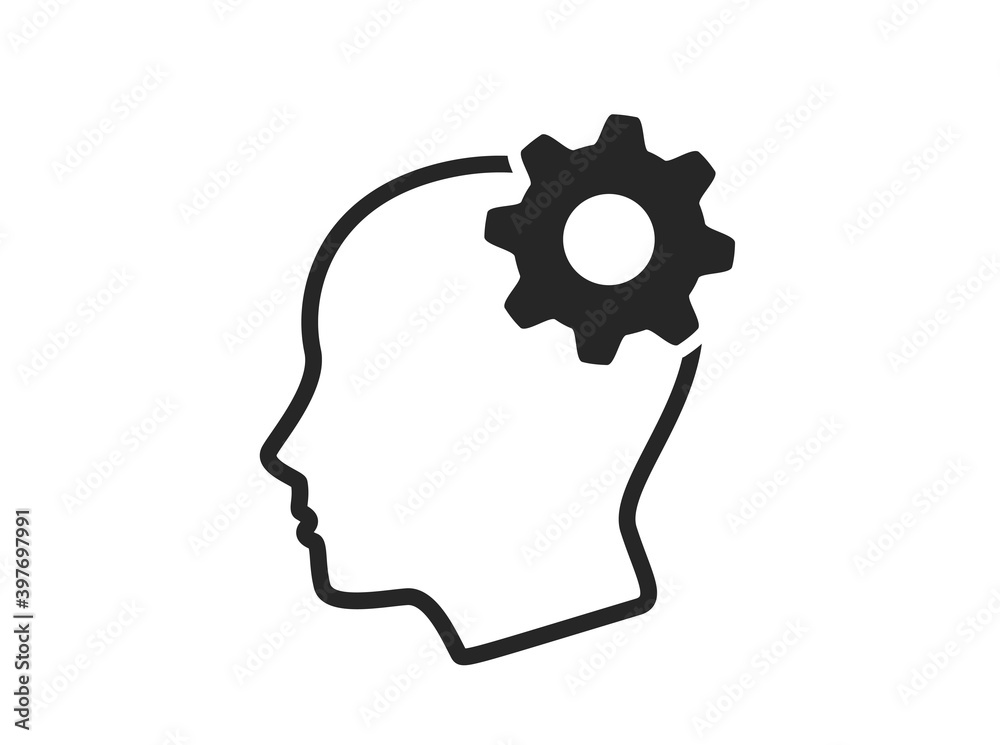 brainstorming icon. head with gear. mind and mental work symbol brainstorming icon. head with gear. mind and mental work symbol