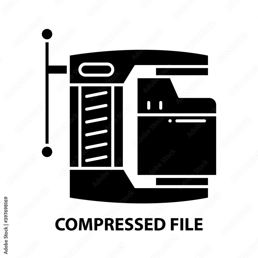 compressed file icon, black vector sign with editable strokes, concept illustration compressed file icon, black vector sign with editable strokes, concept illustration