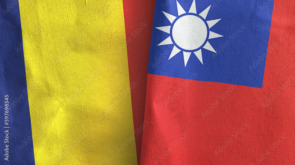 Taiwan and Chad two flags textile cloth 3D rendering