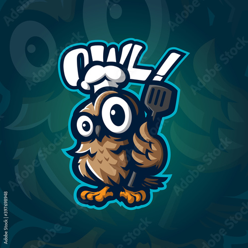 owl logo design vector with concept style for badge, emblem and tshirt printing. owl chef illustration.