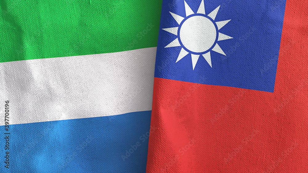 Taiwan and Sierra Leone two flags textile cloth 3D rendering