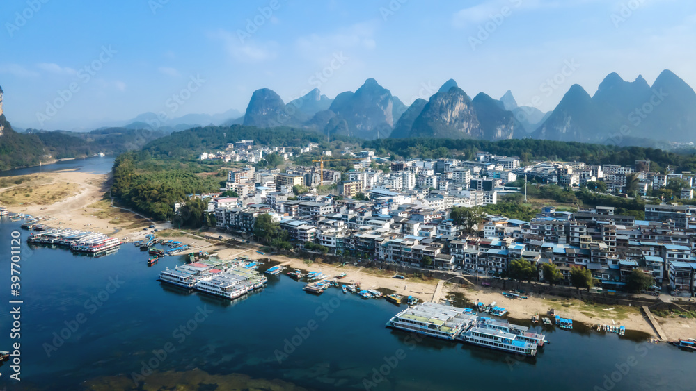 Aerial photography of the beautiful scenery of Lijiang River in Guilin