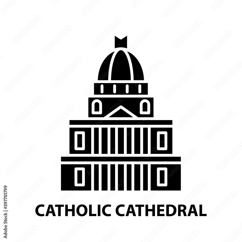 catholic cathedral icon, black vector sign with editable strokes, concept illustration