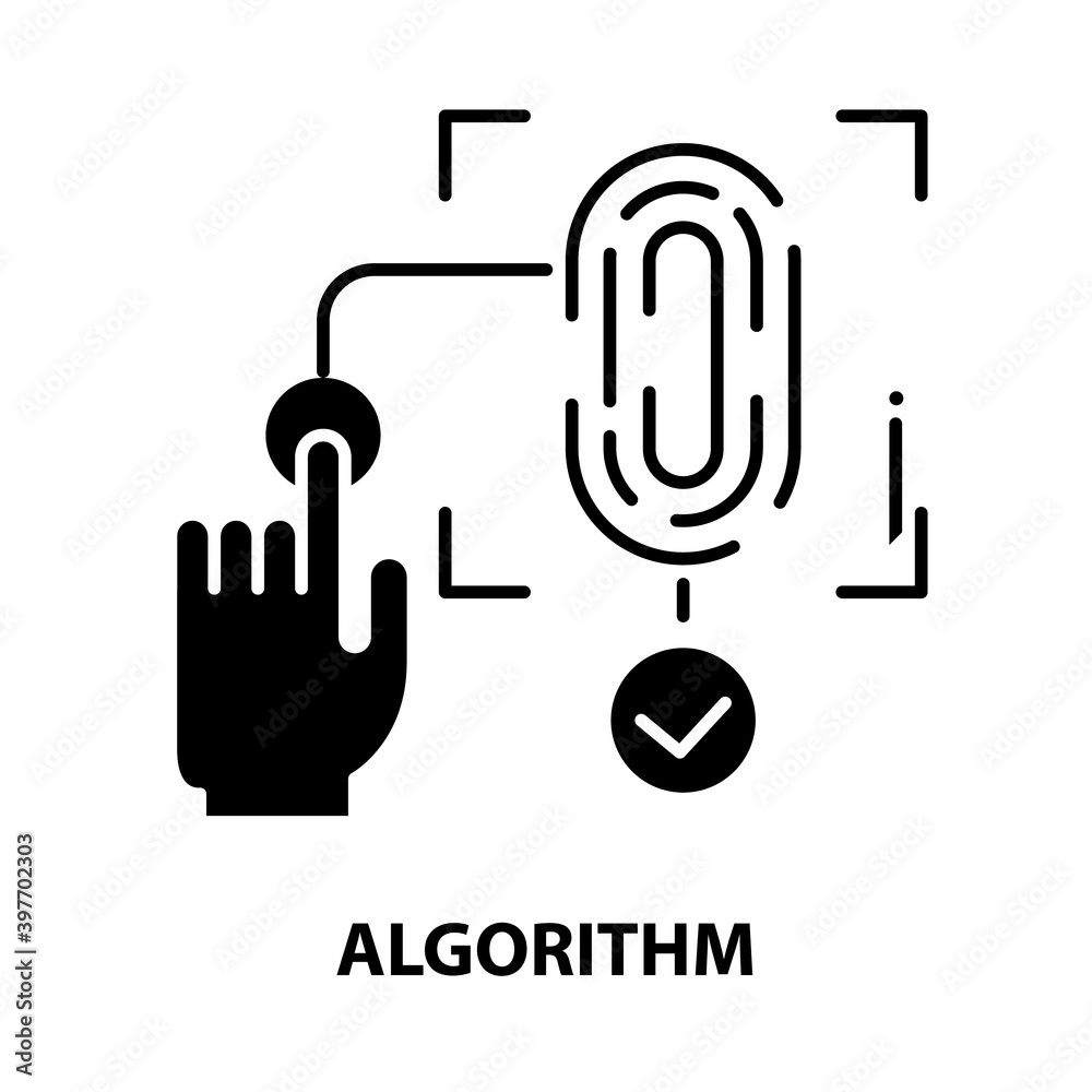 algorithm icon, black vector sign with editable strokes, concept illustration algorithm icon, black vector sign with editable strokes, concept illustration