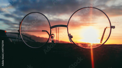 Glasses at the sunrise