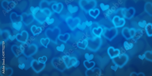 Background of blurry hearts in light blue colors. Valentine's day illustration