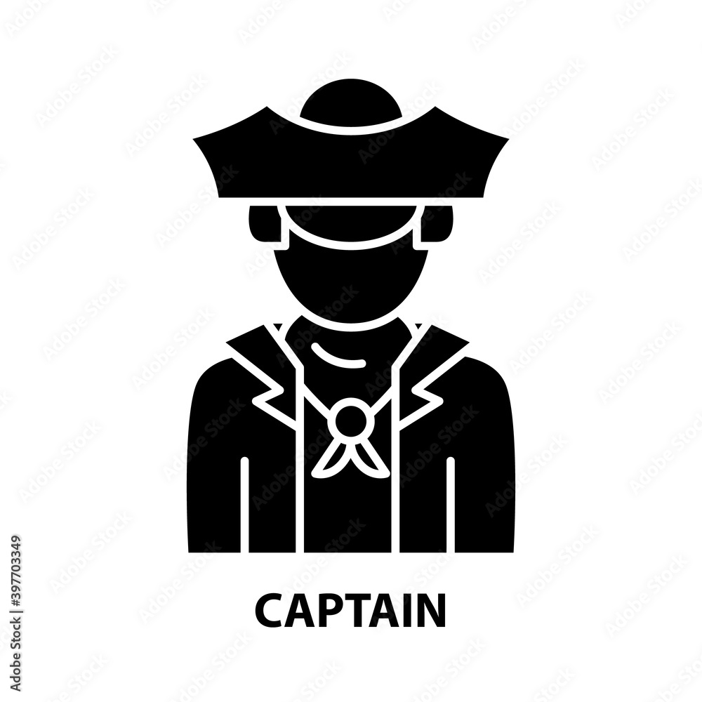 captain icon, black vector sign with editable strokes, concept illustration captain icon, black vector sign with editable strokes, concept illustration