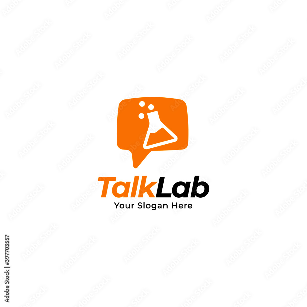 Talk Lab Vector Logo template. Speech bubble with laboratory flask logo design. Talk Lab Vector Logo template. Speech bubble with laboratory flask logo design.