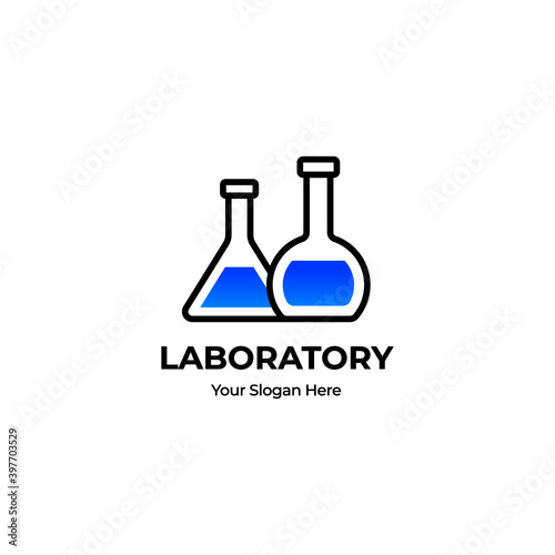 Flask logo for Laboratory, chemistry, chemical research laboratory, science, biotechnology logo design concepts.