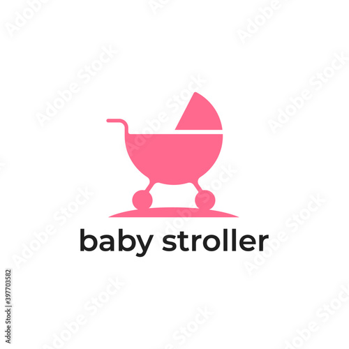 Baby Stroller Logo. Vector emblem with a baby stroller for children's goods store. Baby Stroller / Baby Carriage Logo design. Flat style vector illustration.