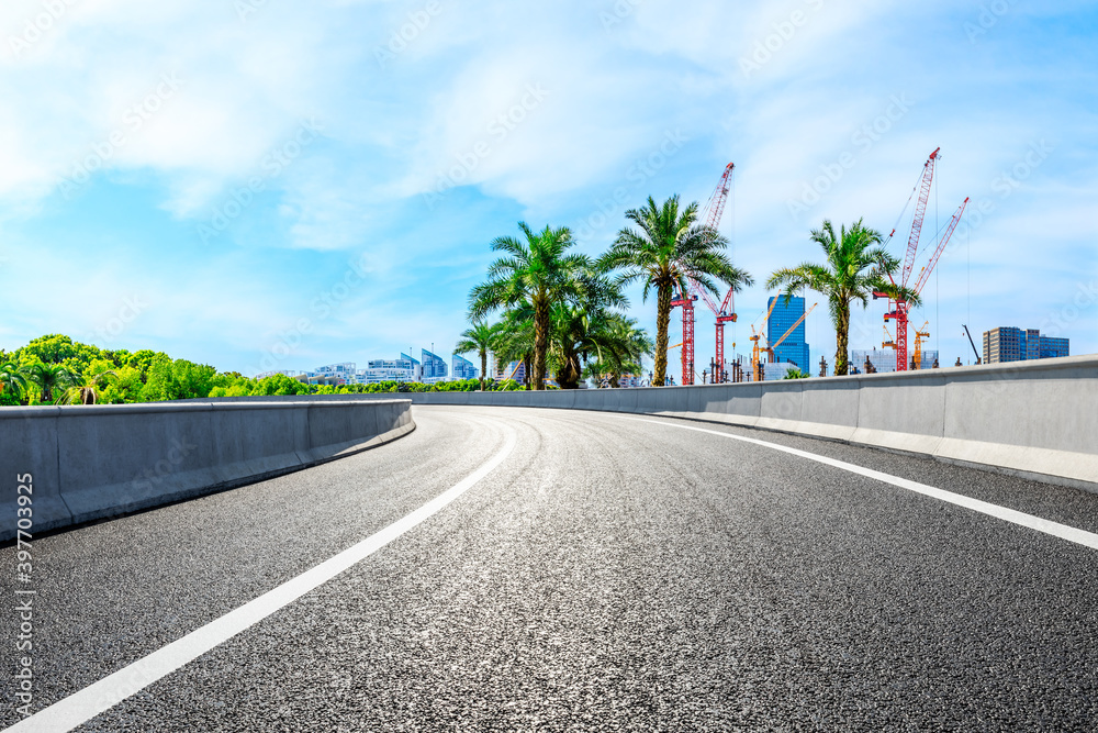 Empty asphalt road and Shanghai skyline with buildings scenery. Empty asphalt road and Shanghai skyline with buildings scenery.