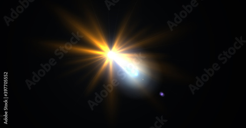 Effects for overlay designs or screen blending mode to make high-quality images. Abstract sun burst, digital flare over black background.