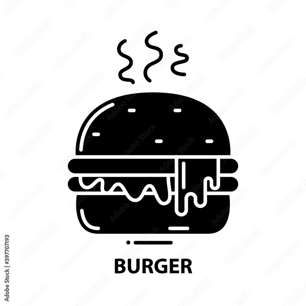 burger icon, black vector sign with editable strokes, concept illustration burger icon, black vector sign with editable strokes, concept illustration