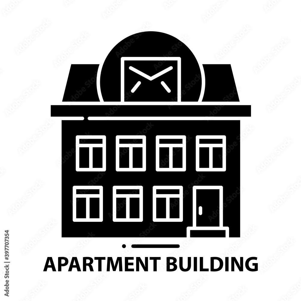 apartment building icon, black vector sign with editable strokes, concept illustration