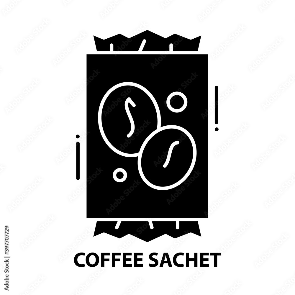 coffee sachet icon, black vector sign with editable strokes, concept illustration coffee sachet icon, black vector sign with editable strokes, concept illustration