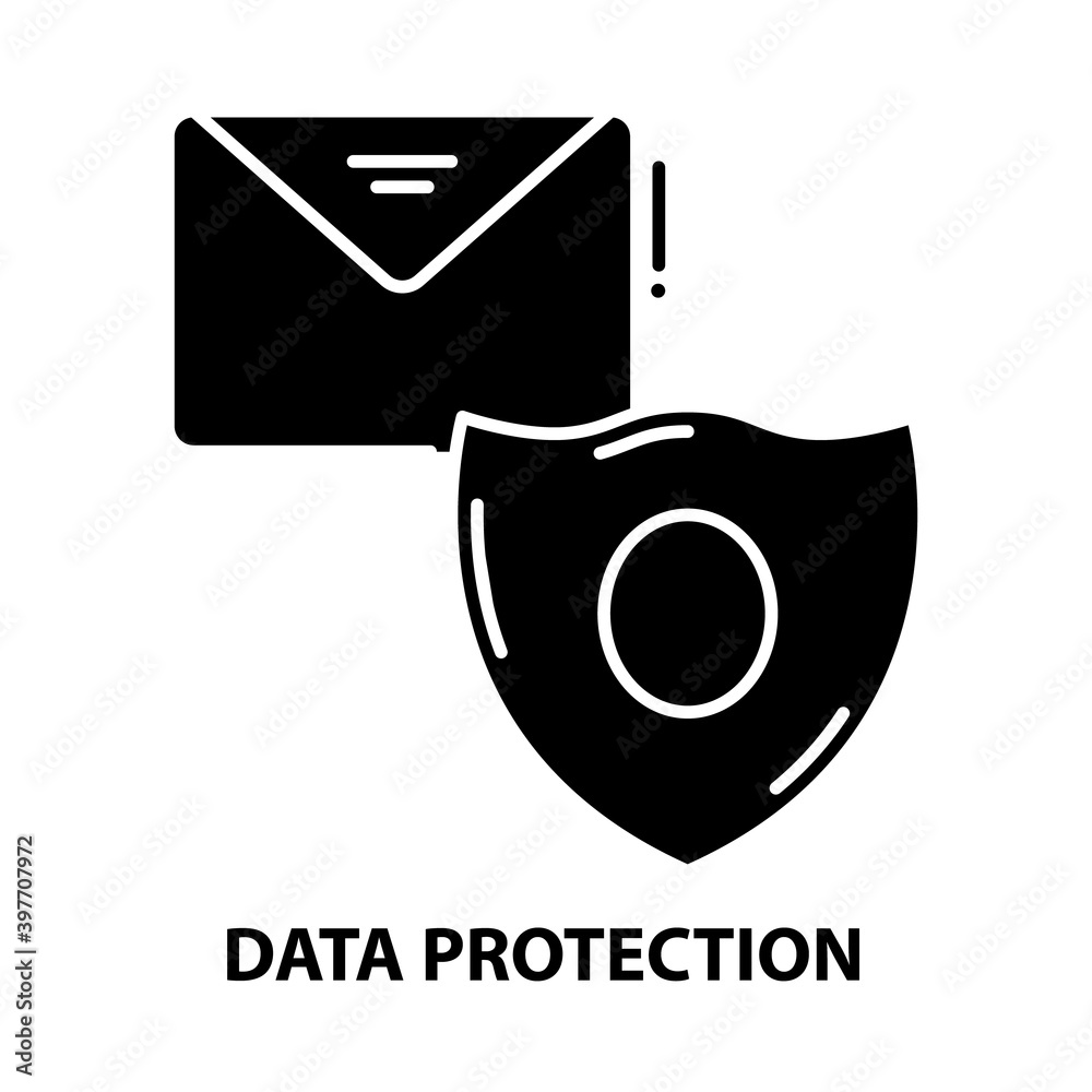 data protection sign icon, black vector sign with editable strokes, concept illustration data protection sign icon, black vector sign with editable strokes, concept illustration