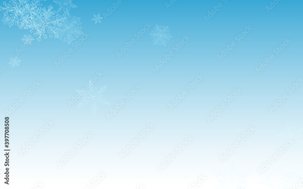 Gray Snowfall Vector Blue Background. magic Snow 