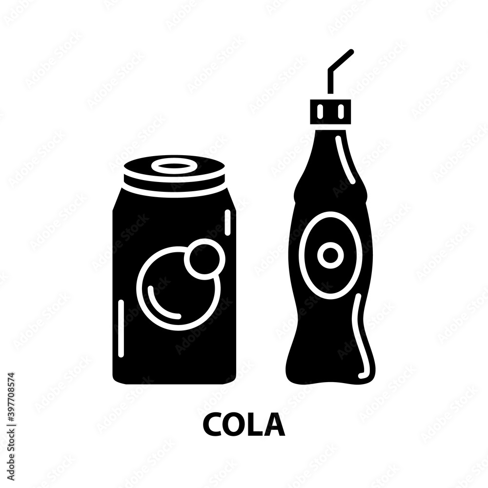 cola icon, black vector sign with editable strokes, concept illustration cola icon, black vector sign with editable strokes, concept illustration