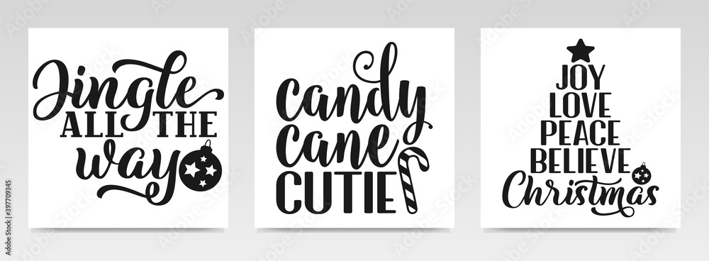 Fototapeta premium Christmas quotes letter typography set illustration.