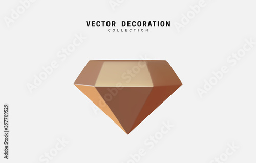 Diamond is precious stone. Decoration 3d object isolated. Vector illustration