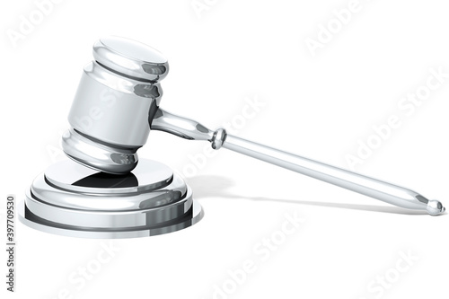 Silver gavel and sound block isolated