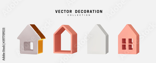 Abstract realistic 3d house. Minimal Home icon and logo. Decorative design elements isolated on white background. Vector illustration