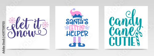 Christmas quotes letter typography set illustration.