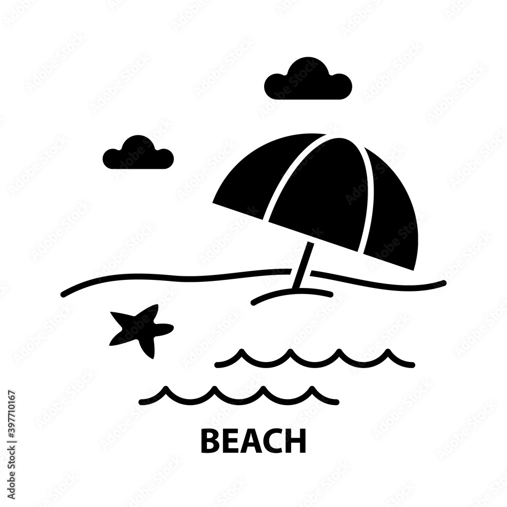 Naklejka premium beach icon, black vector sign with editable strokes, concept illustration