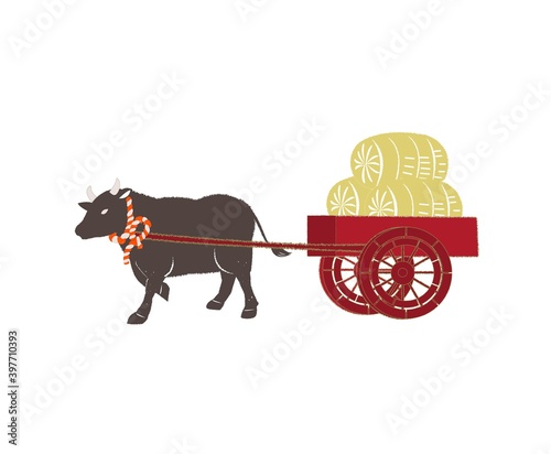 牛車　年賀状素材