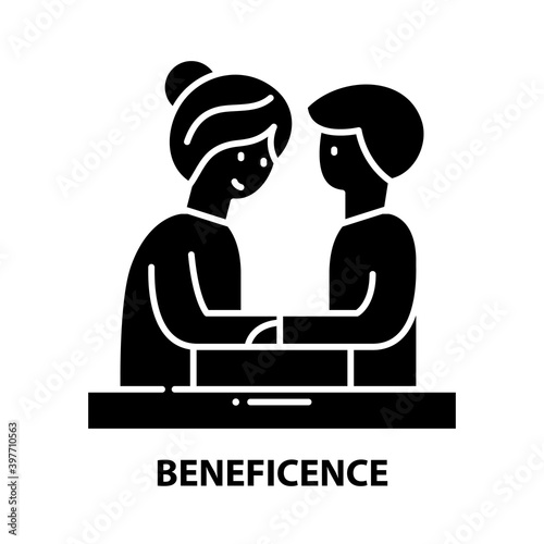 beneficence icon, black vector sign with editable strokes, concept illustration