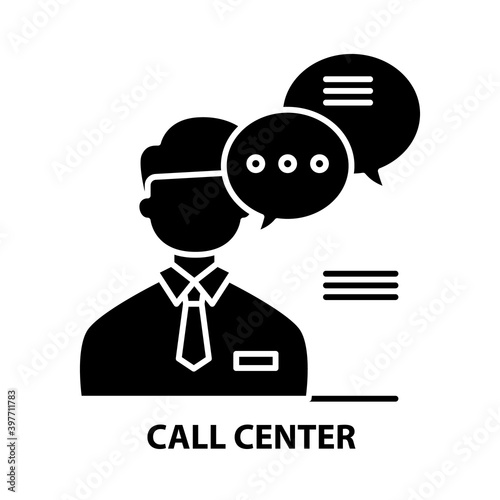 call center sign icon, black vector sign with editable strokes, concept illustration