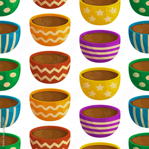 Seamless pattern with colorful mugs.