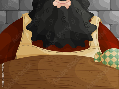Beard man in middle ages interior.