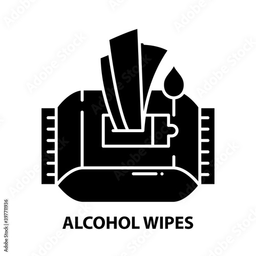 alcohol wipes icon, black vector sign with editable strokes, concept illustration