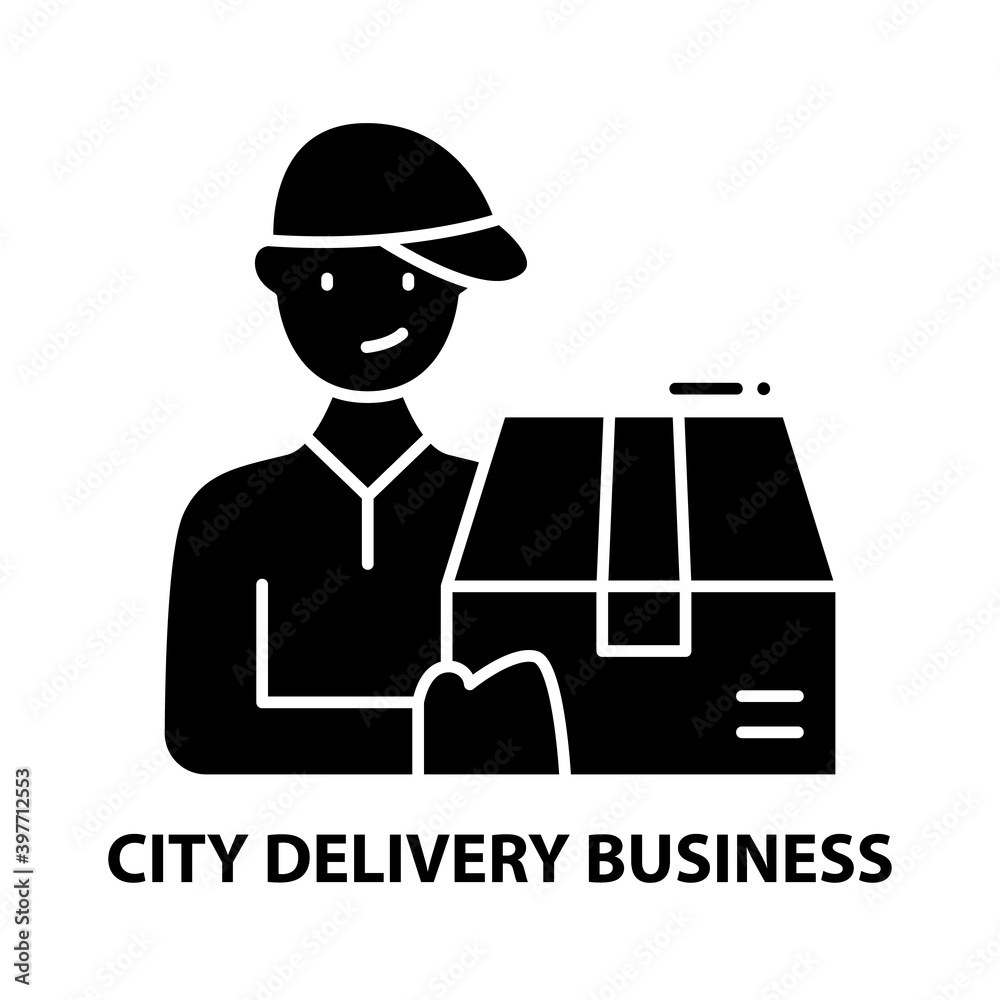 city delivery business icon, black vector sign with editable strokes, concept illustration