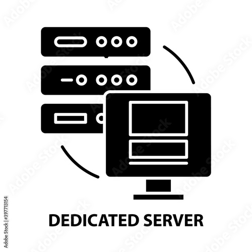 dedicated server icon, black vector sign with editable strokes, concept illustration