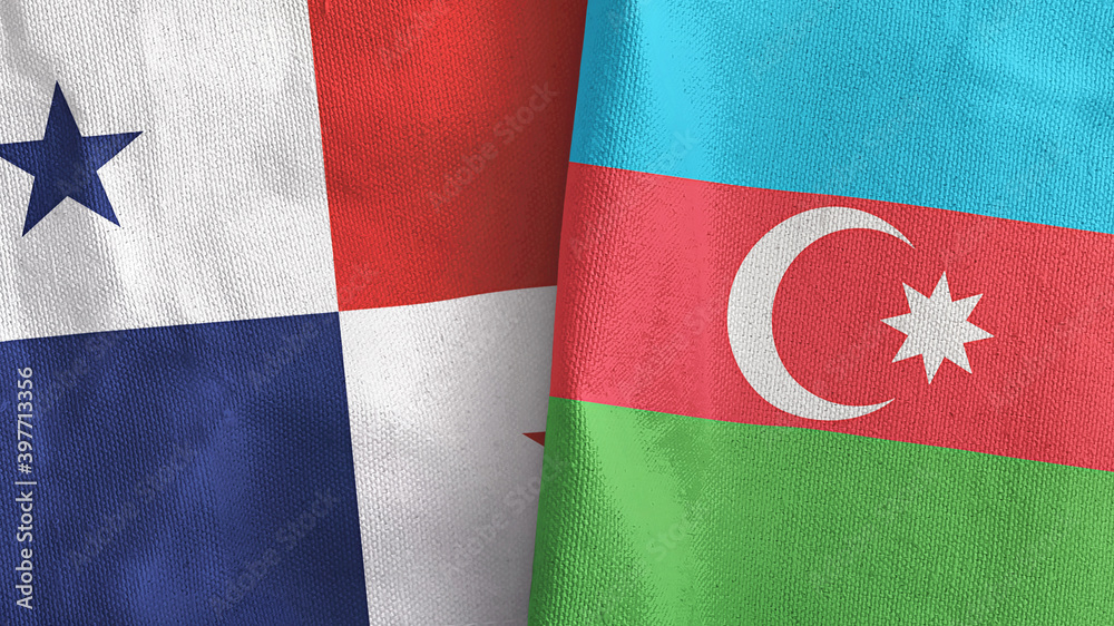 Azerbaijan and Panama two flags textile cloth 3D rendering