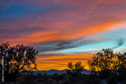 Dramatic vibrant sunset scenery along Quartzsite  Arizona