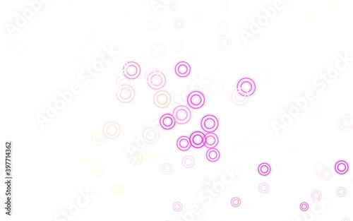 Light Pink  Yellow vector background with bubbles.