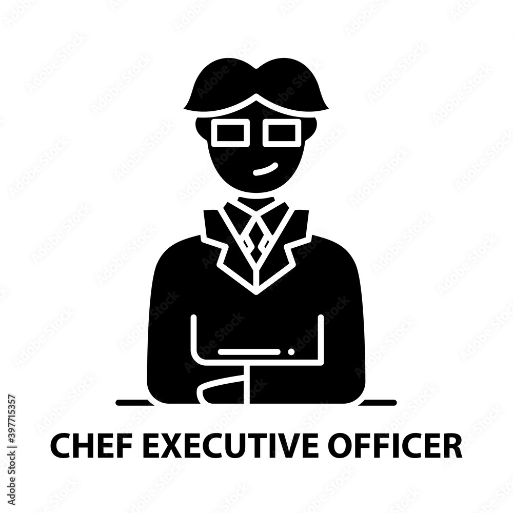 chef executive officer icon, black vector sign with editable strokes, concept illustration chef executive officer icon, black vector sign with editable strokes, concept illustration