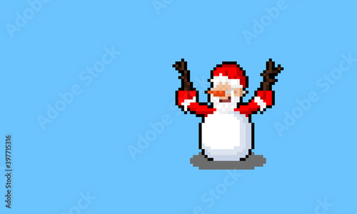 Pixel art cartoon santa claus character cosplay as a snowman.