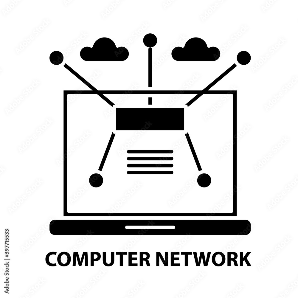 computer network icon, black vector sign with editable strokes, concept illustration computer network icon, black vector sign with editable strokes, concept illustration